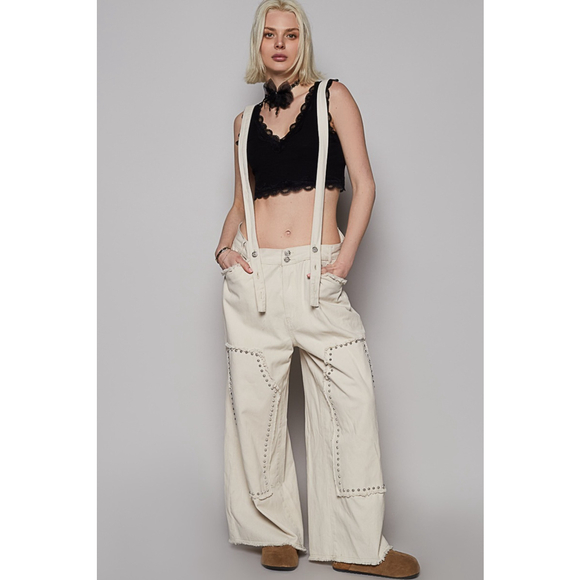 POL Pants - POL Raw Hem Studded Knee Patches Cargo Overalls